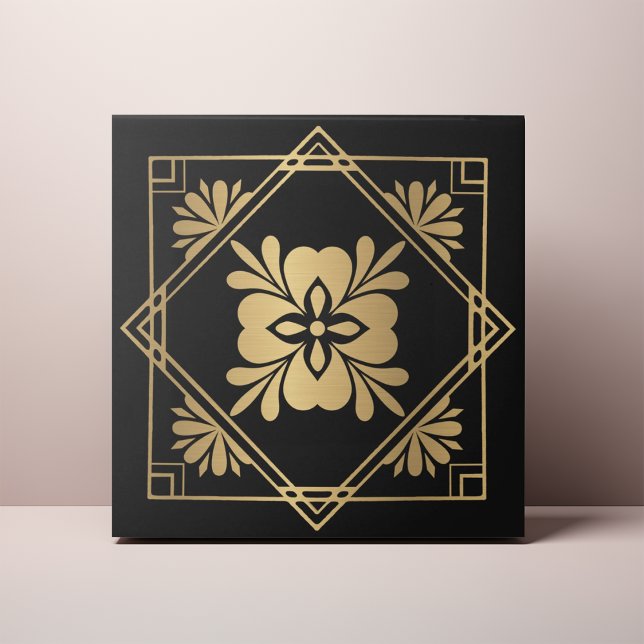 Schwarze und goldene Art Deco Fliese (Von Creator hochgeladen)