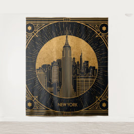 Schwarze und goldene Art Deco-Kulisse Wandteppich