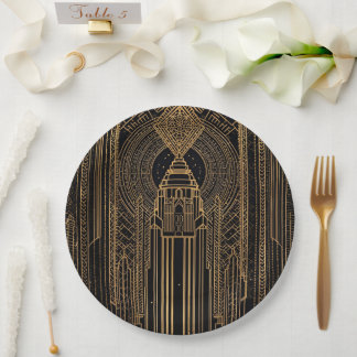 Schwarze und goldene Art Deco-Papier-Serviette Pappteller