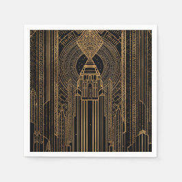 Schwarze und goldene Art Deco-Papier-Serviette Serviette