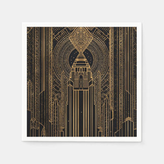 Schwarze und goldene Art Deco-Papier-Serviette Serviette