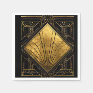 Schwarze und goldene Art Deco-Papier-Servietten Serviette