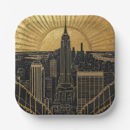 Schwarze und goldene Art Deco-Papierplatten Pappteller