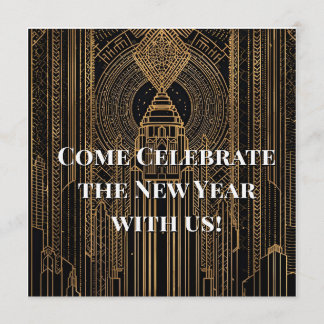 Schwarze und goldene Art Deco-Partyhut Einladung