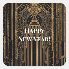 Schwarze und goldene Art Deco  Quadratischer Aufkleber