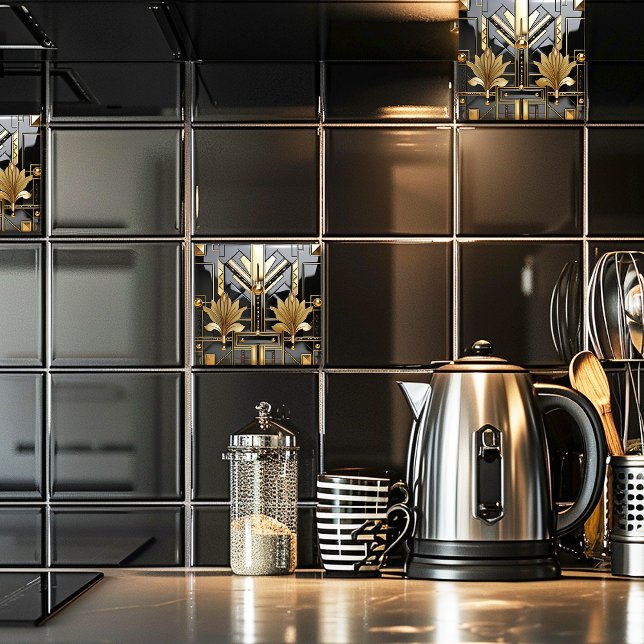 Schwarze und goldene Art Deco Schönheit  Fliese (Von Creator hochgeladen)
