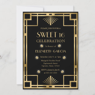 Schwarze und goldene Art Deco Vintage-Rahmen Süße  Einladung