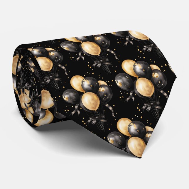 Schwarze und goldene Ballons Krawatte (Gerollt)