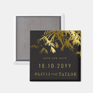 Schwarze und goldene Bambusblätter asiatische Save Magnet