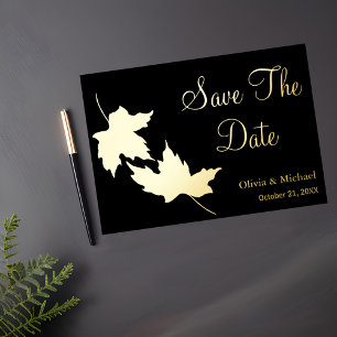 Schwarze und goldene Blätter fallen Save the Date Folien Feiertagskarte