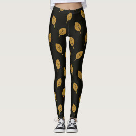 Schwarze und goldene Blätter Leggings