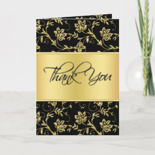Schwarze und goldene Blumen-Dankeskarten Dankeskarte