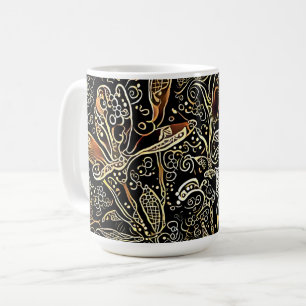 Schwarze und goldene Blumendesign-Kunsttasse Kaffeetasse