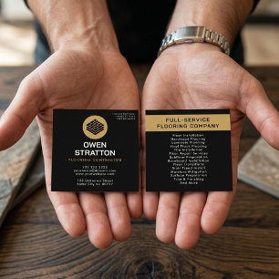 Schwarze und goldene Bodenverlegefirma Quadratische Visitenkarte