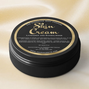 Schwarze und goldene Creme-Jar-Marke mit Zutaten Runder Aufkleber
