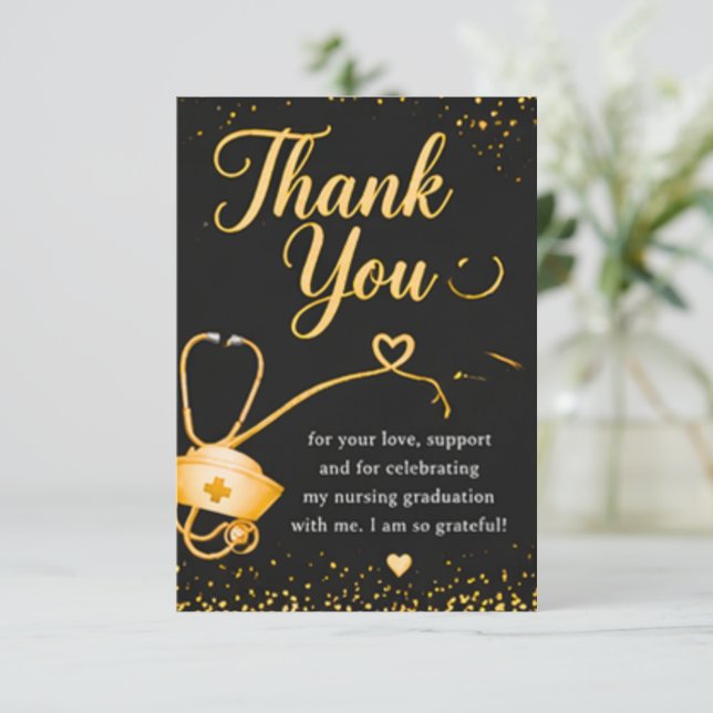 Schwarze und goldene Dankeskarten zur Pflegeausbil Dankeskarte (Stehend Vorderseite)