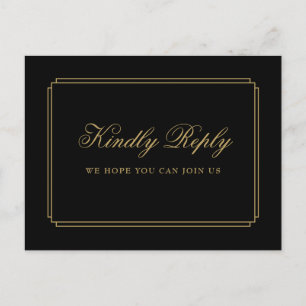 Schwarze und goldene Deco-Songwunsch-RSVP-Postkart Einladungspostkarte