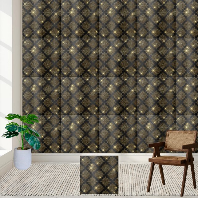 Schwarze und goldene Diamantfolie Fliese (Black and Gold Diamond Tile)
