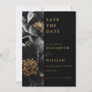 Schwarze und goldene elegante chic Blumenhochzeit Save The Date