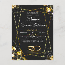 Schwarze und goldene elegante Hochzeit Einladungspostkarte
