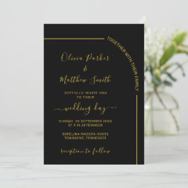Schwarze und goldene elegante minimalistische Hoch Einladung