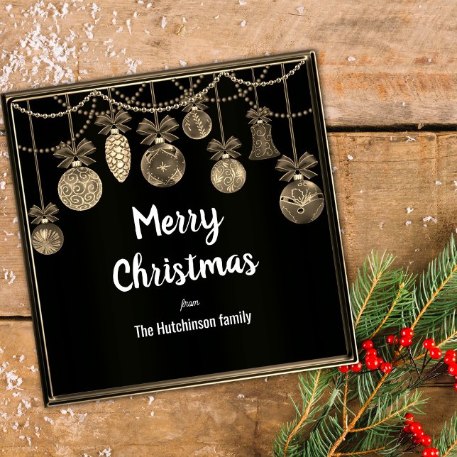 Schwarze und goldene elegante Weihnachtskarte (Black and Gold Elegance Christmas Card by the Olde Christmas Shoppe)