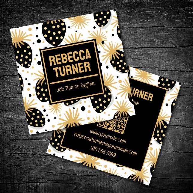 Schwarze und goldene Erdbeere, QR-Code Quadratische Visitenkarte (Von Creator hochgeladen)