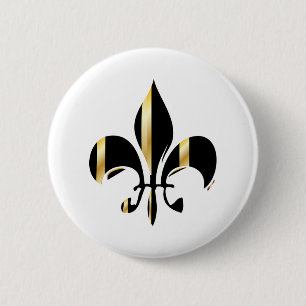 Schwarze und goldene Fleur de Lis Button