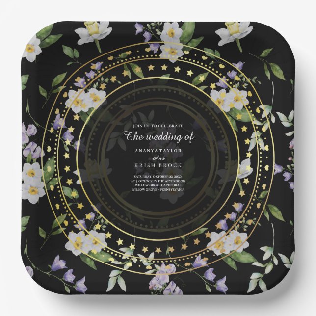Schwarze und goldene Flora, Pappteller (Vorderseite)