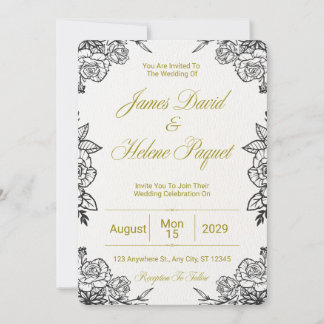 Schwarze und goldene florale Hochzeitseinladungska Einladung