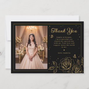 Schwarze und goldene florale Quinceañera
