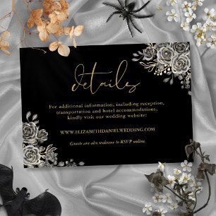 Schwarze und goldene florale Rosen gothische Hochz Begleitkarte