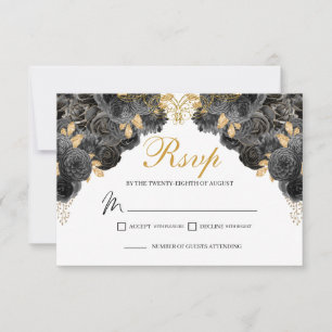 Schwarze und goldene florale UAWG RSVP Karte