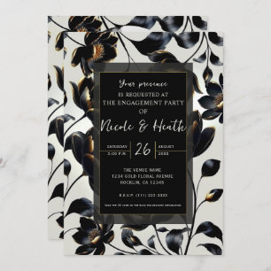 Schwarze und goldene florale Verlobung Einladung