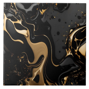 Schwarze und goldene Flüssig-Marmor-Keramikfliese Fliese
