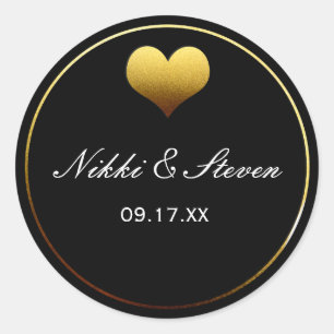 Schwarze und goldene Folien-Herz-Rund-Aufkleber-Et Runder Aufkleber