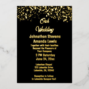 Schwarze und goldene Folien-Hochzeit Folieneinladung