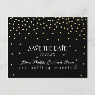 Schwarze und goldene Folienpunkte Save-The-Date-Po Ankündigungspostkarte