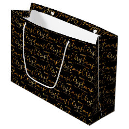 Schwarze und goldene Frohe Weihnachten Wortkunst Große Geschenktüte