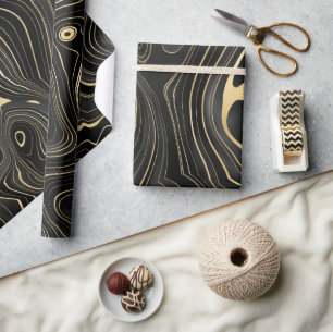 Schwarze und goldene Geode Strata Texturen Geschenkpapier