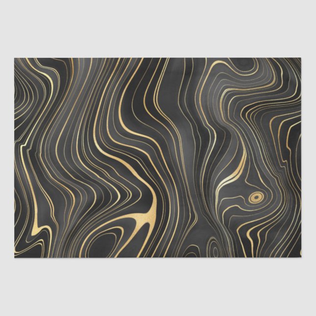 Schwarze und goldene Geode Strata Texturen Seidenpapier (Vorderseite)