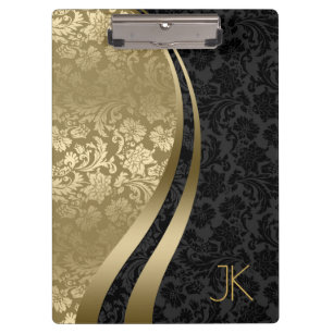 Schwarze und goldene geometrische Florenmasken Klemmbrett
