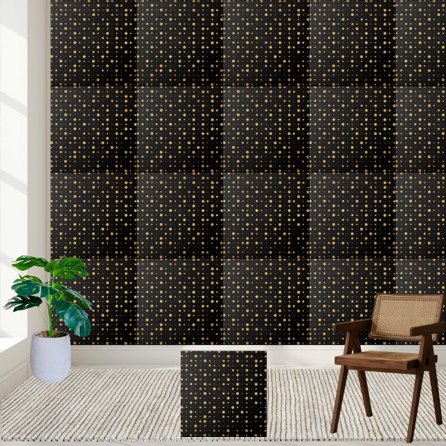 Schwarze und goldene geometrische Hexagon Dots Til Fliese (Black and Gold Geometric Hexagon Dots Tile)