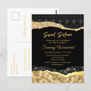 Schwarze und goldene Glamour-Tränen Sweet Sixteen Postkarte