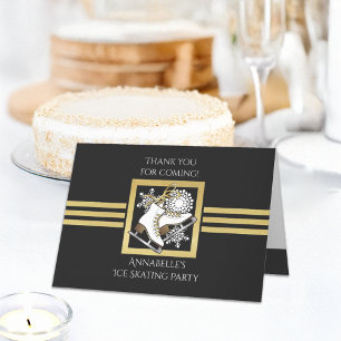 Schwarze und goldene Glitter-Eislauf-Dankeskarten Dankeskarte