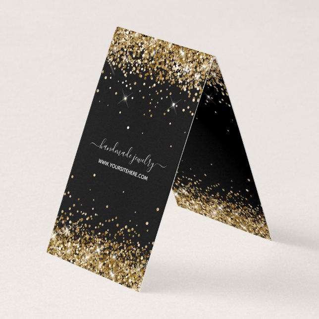 Schwarze und goldene Glitter-Halsketten-Displaykar (Vorderseite)