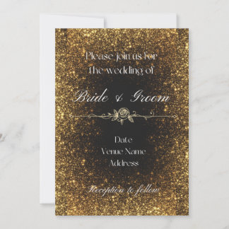 Schwarze und goldene Glitter-Hochzeitseinladung Einladung