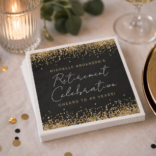 Schwarze und goldene Glitter-Ruhestandsservietten Serviette