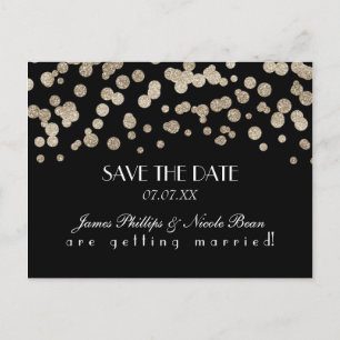 Schwarze und goldene Glitterpunkte - Save The Date Ankündigungspostkarte