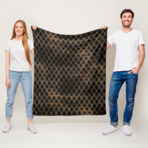 Schwarze und goldene Glitzer-Drachenskala Fleecedecke
